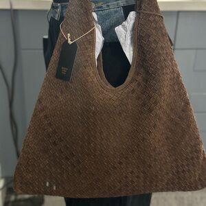 Brown Woven leather Suede Bag